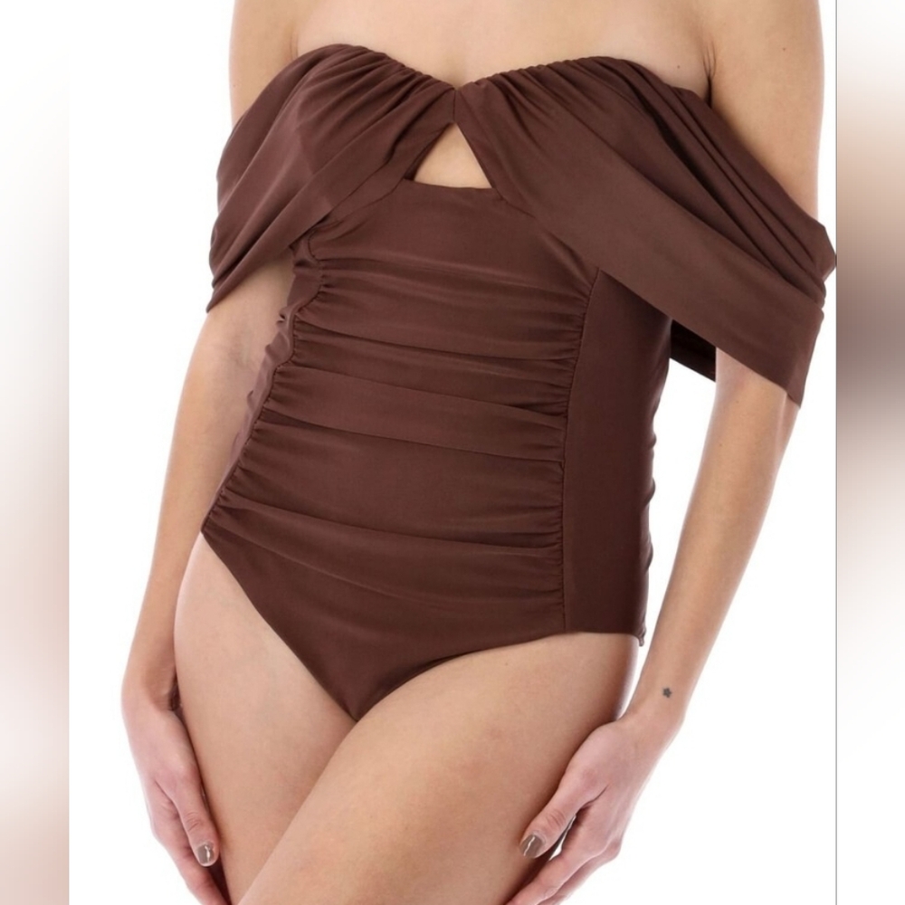 Self-Portrait Brown Off-Shoulder Swimsuit